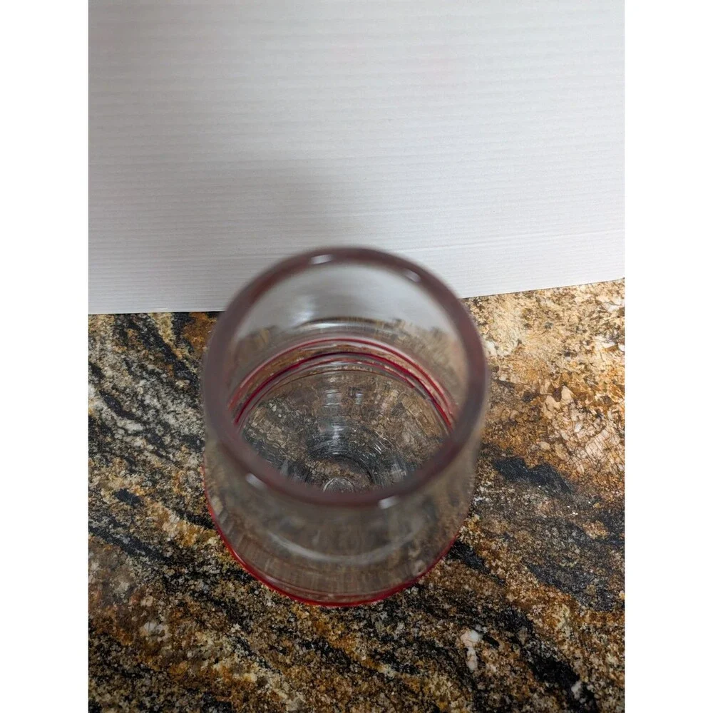 Blenko Glass Vase Red Threads Clear 9720 Label  10.75” Tall